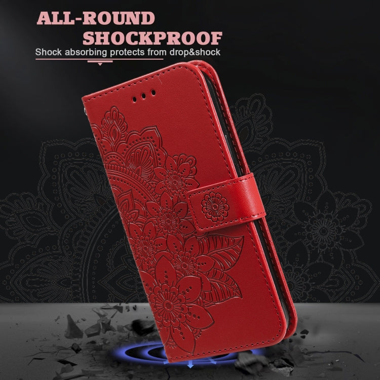 Para Motorola Moto G100 / EDGE S 7-Pétalo Flowers Patrón de estampado de estampado de PU Horizontal Funda de cuero con soporte y ranuras para tarjetas y marco de fotos (rojo)