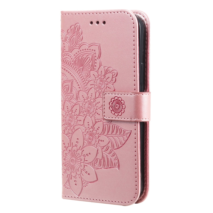 Para Motorola Moto G100 / EDGE S 7-Petal Flowers Patrón de estampado de estampado de PU Horizontal Funda de cuero con soporte y ranuras para tarjetas y marco de fotos (oro rosa)