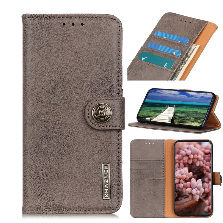 Para Google Pixel 6 Khazneh Cowhide Texture Horizontal Flip Funda de cuero con soporte y tragamonedas y billetera (caqui)