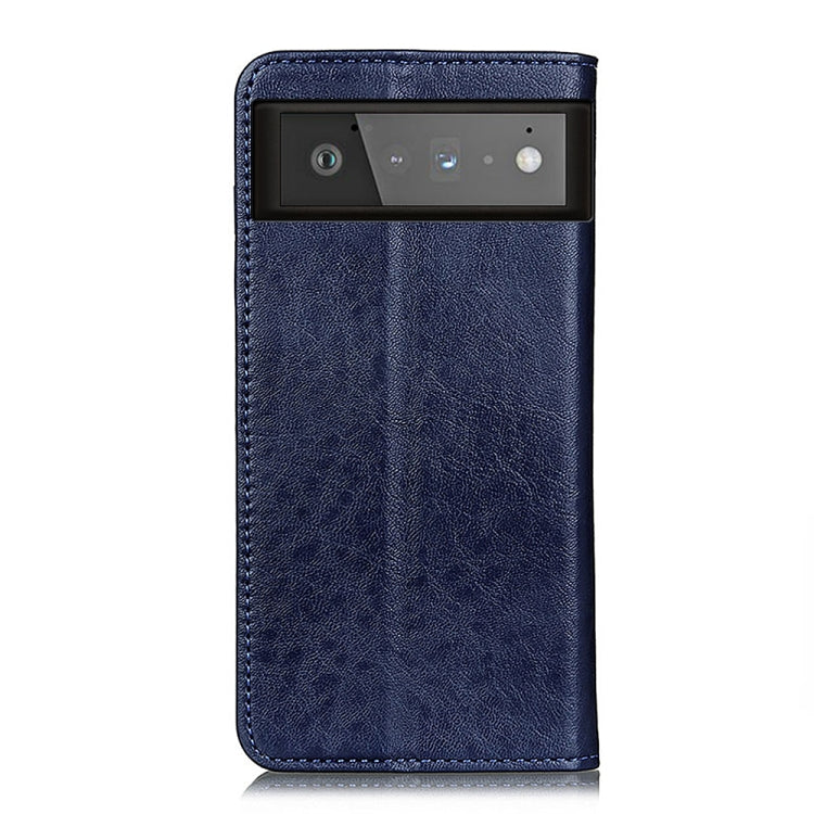 Para Google Pixel 6 Magnet Crazy Horse Texture Horizontal Flip Funda de cuero con soporte y ranuras para tarjetas y billetera (azul)