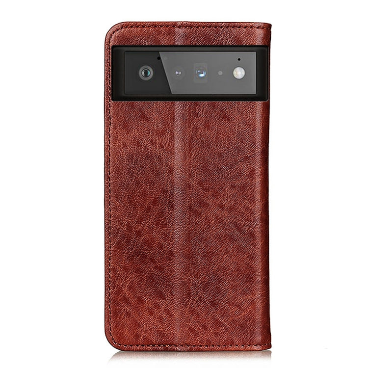 Para Google Pixel 6 Magnético Crazy Horse Texture Horizontal Flip Funda de cuero con soporte y tragamonedas y billetera (Marrón)