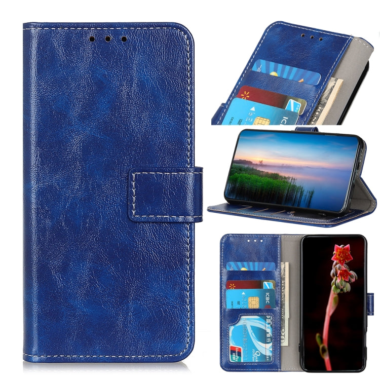 Para Google Pixel 6 Retro Crazy Horse Texture Horizontal Flip Funda de cuero con soporte y ranuras para tarjetas y marco y billetera (azul)