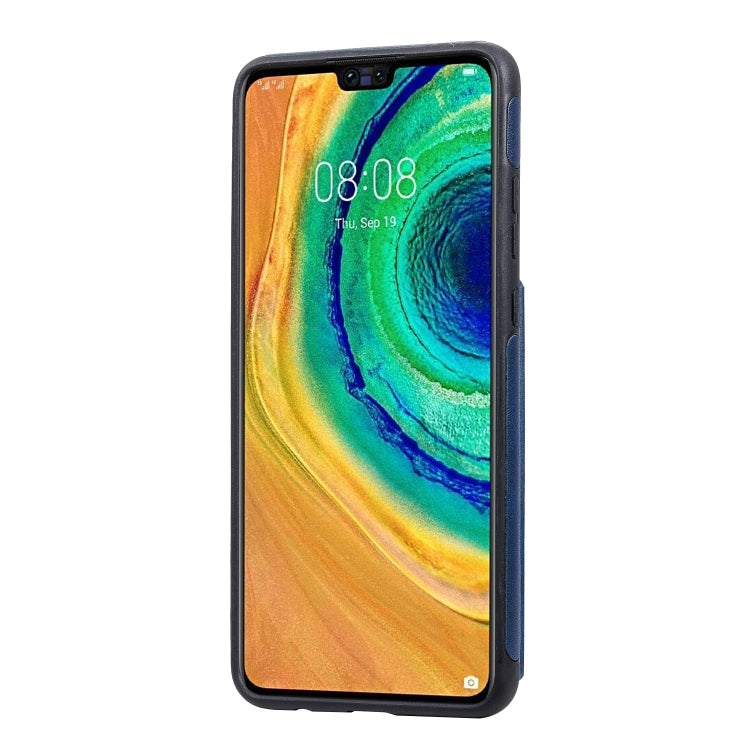 Funda de cuero con tapa horizontal con textura de becerro para Huawei Mate 30 con soporte, ranuras para tarjetas y marco (azul)