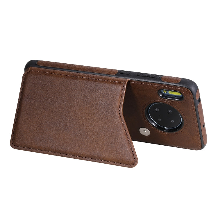 Para Huawei Mate 30 Funda de cuero con tapa horizontal con textura de becerro con soporte, ranuras para tarjetas y marco (café)