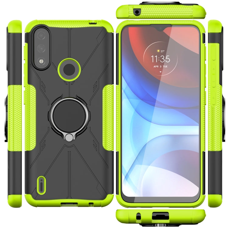 Para Motorola Moto E7 Power Armor Bear Aponsproof PC + TPU Funda protectora con soporte de anillo (verde)