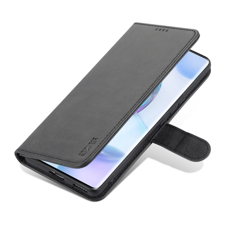 Para Honor 50 PRO AZNS Siente la piel de la piel de la carne de becerro Funda de cuero de la tapa horizontal con ranuras y soporte para tarjetas y billetera (Negro)