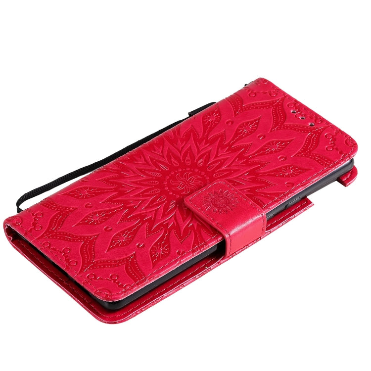 Para Google Pixel 6 Pro Sun Sun Pattern Horizontal Flip Funda de cuero con ranura para tarjeta y soporte y cartera y cordón (rojo)