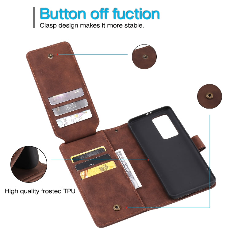 Para Huawei P40 PRO Siente la piel de la piel Funda de cuero Horizontal Flip PU con soporte y tragamonedas de tarjetas múltiples y billetera y lanyard y marco de fotos (marrón)