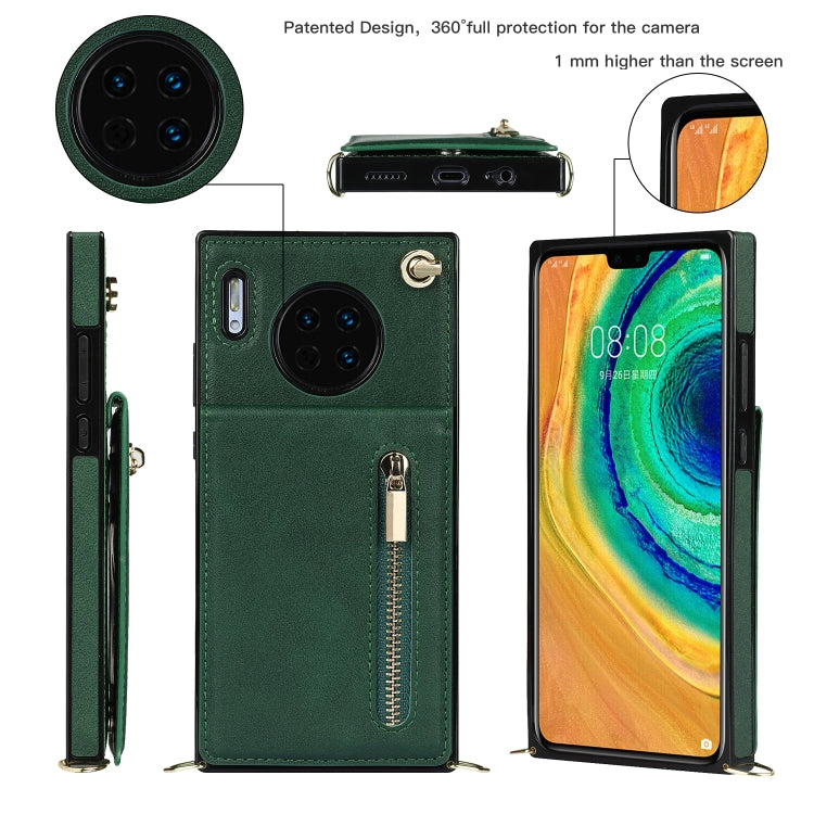 Para Huawei Mate 30 Cross-Body Zipper Square TPU + PU Funda posterior de la PU con soporte y ranuras para tarjetas y billetera y correa (verde)