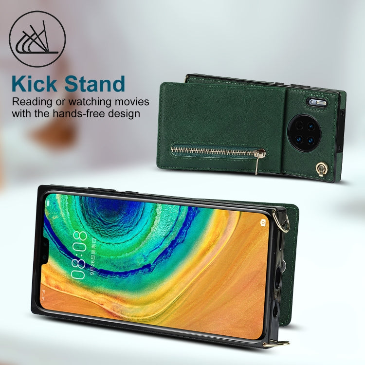 Para Huawei Mate 30 Pro Cross-Body Zipper Square TPU + PU Funda trasera con soporte y ranuras para tarjetas y correa (verde)