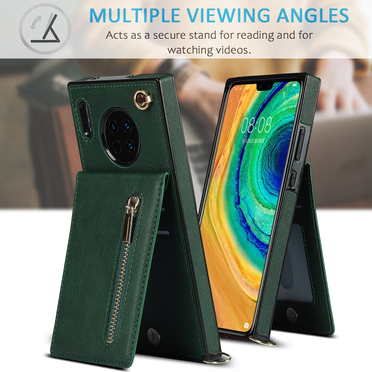 Para Huawei Mate 30 Pro Cross-Body Zipper Square TPU + PU Funda trasera con soporte y ranuras para tarjetas y correa (verde)