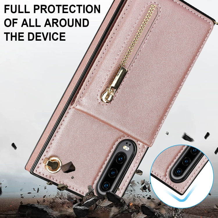 Para Huawei P30 Cross-Body Zipper Square TPU + PU Funda trasera con soporte y tragamonedas de tarjetas y billetera y correa (oro rosa)