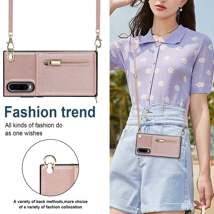 Para Huawei P30 Cross-Body Zipper Square TPU + PU Funda trasera con soporte y tragamonedas de tarjetas y billetera y correa (oro rosa)