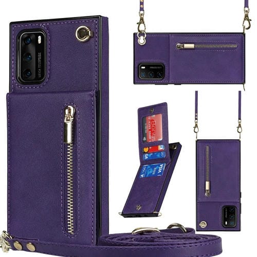 Para Huawei P40 Pro Cross-Body Zipper Square TPU + PU Funda trasera con soporte y tragamonedas y billetera y correa (púrpura)