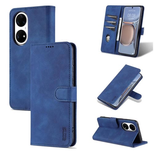Para Huawei P50 AZNS Siente la piel de la piel de la piel de la piel de la carne de cuero horizontal con las ranuras y el soporte y la cartera (azul)
