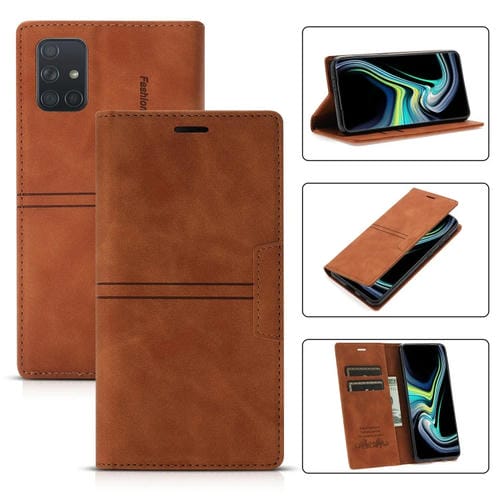 Funda para Samsung Galaxy A51 4G Dream Magnetic Sucion Business Horizontal Flip PU Cuero con Soporte y Ranura para Tarjeta y Billetera (Marrón)
