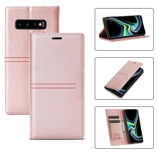 Funda para Samsung Galaxy S10E PU Cuero Flip Horizontal Magnético con Soporte y Ranura para Tarjeta y Billetera (Oro Rosa)