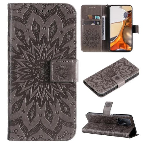 Para Xiaomi 11T / 11T PROPLIZADO PRO PULSADO Patrón de girasol Horizontal Flip PU Funda de cuero con soporte y tragamonedas y billetera y cordón (gris)