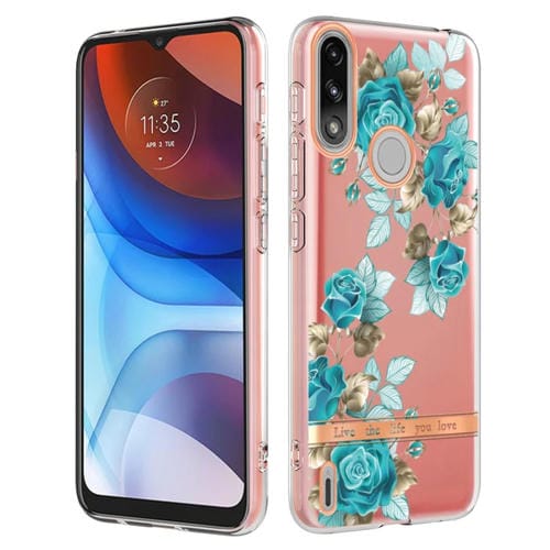 Funda TPU Motorola Moto E7 Power Moto E7I Power Flowers y Flanter Series (Blue Rose)