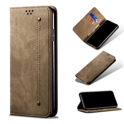 Para Xiaomi 12 Pro / 12S Pro Funda de teléfono de cuero de estilo casual con textura de mezclilla (caqui)