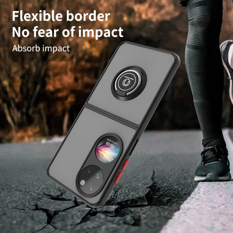 Funda híbrida para Huawei P50 P50 Q Shadow I con Ring Kickstand PC y TPU (Verde Oscuro)