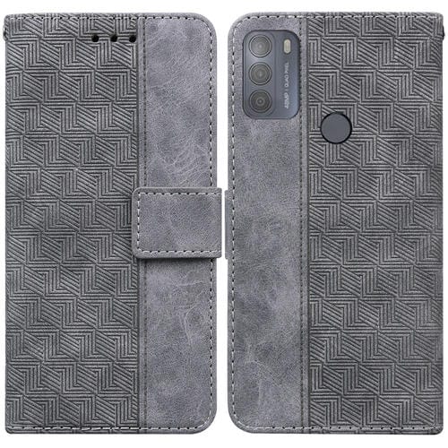 Para Motorola Moto G50 geométrico en relieve funda de cuero (gris)