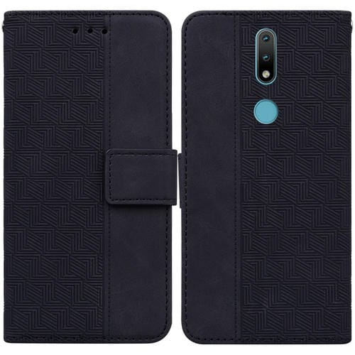 Para Nokia 2.4 Caja de cuero en relieve geométrico (negro)