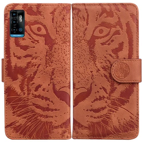 Para ZTE Blade A72 / V40 VITA Tiger Patrón de estampado en relieve Horizontal Flip Funda de cuero (Marrón)