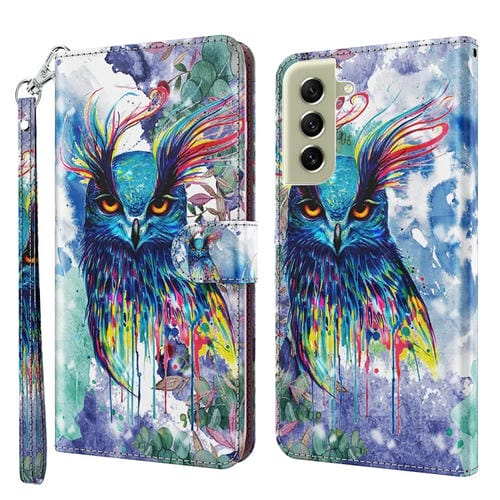 Funda para Samsung Galaxy S21 FE 5G TPU y Cuero de PU Patrón Búho de Acuarela