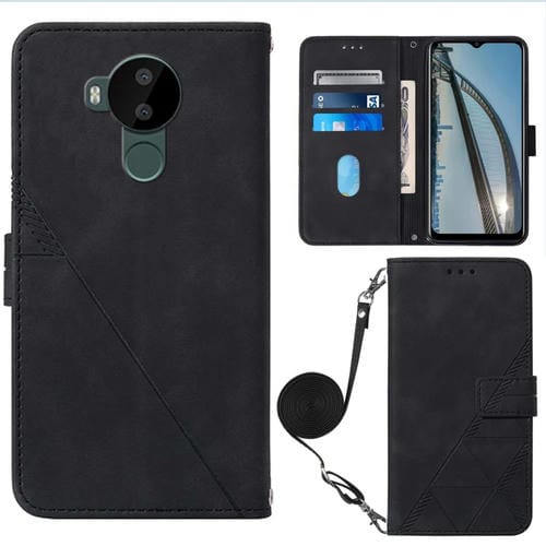 Funda para Nokia C30 Crossbody 3D de Cuero con Goma en Relieve (Negro)