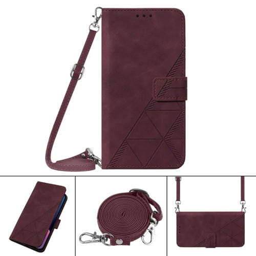 Funda de Cuero con Goma en Relieve para Nokia C01 Plus Crossbody (Rojo del Vino)