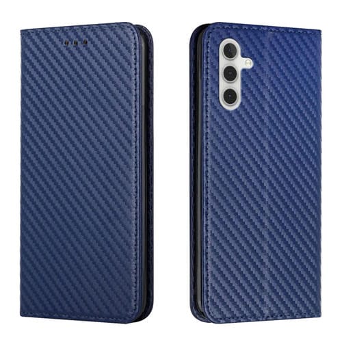 Para Samsung Galaxy A13 5G Fibra de carbono Textura Soporte Flip Telephone de cuero (azul)
