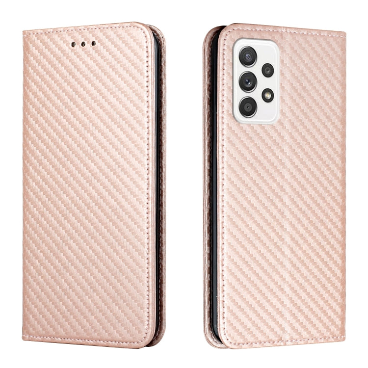 Para Samsung Galaxy A33 5G Carbon Fiber Texture Titular de la funda de cuero (oro rosa)