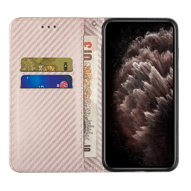 Para Samsung Galaxy S22 + 5G Carbon Fiber Texture Titular de la funda de cuero (oro rosa)