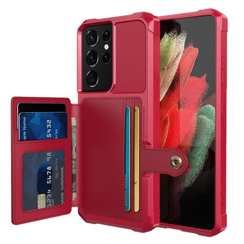 Para Samsung Galaxy S21 Ultra 5G Magnético Bolsa de Tarjeta Magnética Funda telefónica de cuero (rojo)