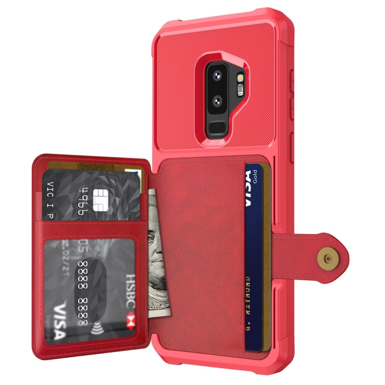Para Samsung Galaxy S9 + Bolsa de Tarjeta Magnética Magnínica Funda telefónica de cuero (rojo)