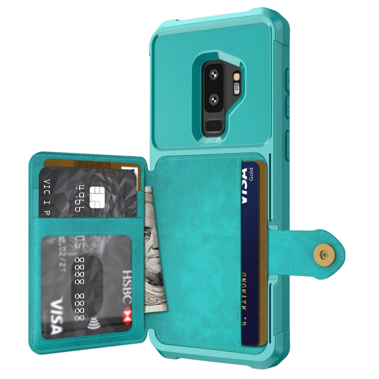 Para Samsung Galaxy S9 + Magnético Bolsa de Tarjeta Teléfono de cuero Funda telefónica (Cian)
