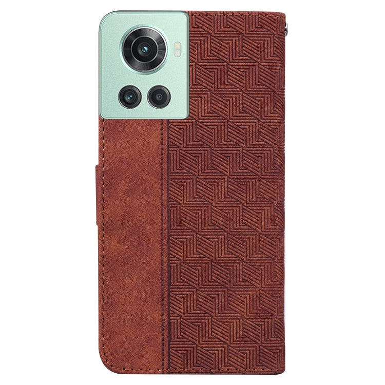 Estuche de Cuero para OnePlus 10R / Ace Geometric en Relieve (Marrón)