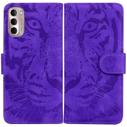 Funda de Cuero Horizontal para Motorola Moto G Stylus 4G 2022 con Patrón Tigre (Púrpura)