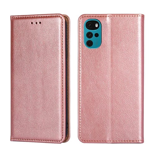 Para la caja de teléfono de cuero magnético de color puro de Motorola G22 (oro rosa)