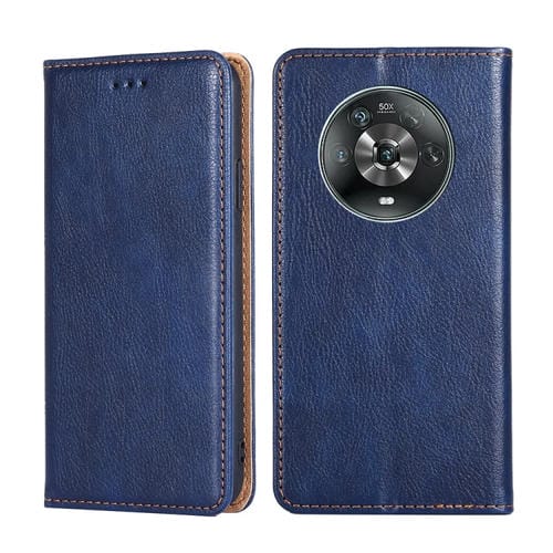 Para Honor Magic4 Gloss Oil Solid Color Magnety Flip Leather Case (azul)
