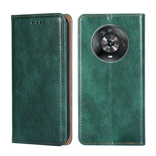 Para Honor Magic4 Gloss Oil Solid Color Magnety Flip Leather Case (verde)