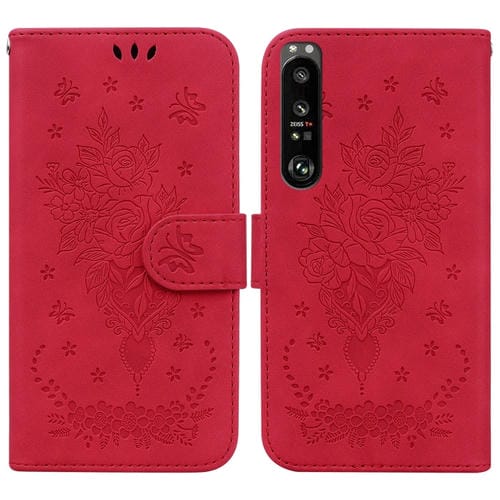 Para Sony Xperia 1 III Butterfly Rose Rossed Leather Case (rojo)