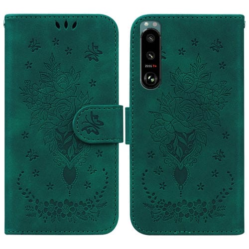 Para Sony Xperia 5 III Butterfly Rose Rossed Leather Case (verde)