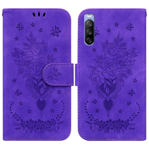 Para Sony Xperia 10 III Butterfly Rose Rossed Leather Case (púrpura)