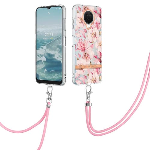 Para la caja TPU de la serie Nokia G20/G10 Flowers con Lanyard (Pink Gardenia)