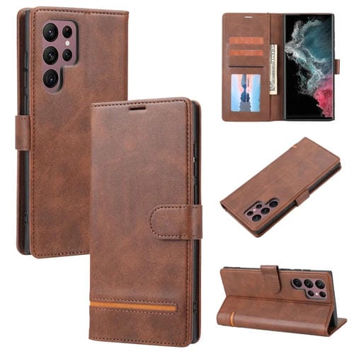 Para Samsung Galaxy S22 Ultra 5G Classic Wallet Flip Leather Case (marrón)
