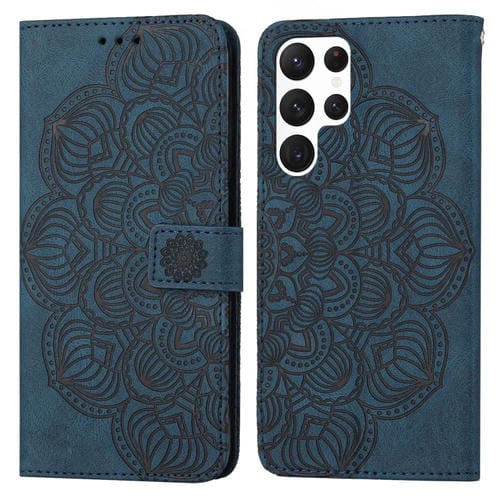 Para Samsung Galaxy S22 Ultra 5G Mandala Flip Flip Leather Case (azul)