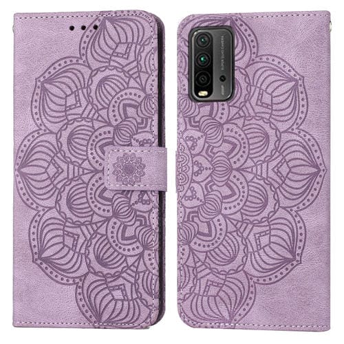 Para Xiaomi Redmi 9t Mandala Flip Flip Leather Case (púrpura)