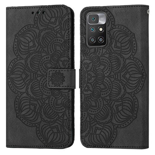 Para Xiaomi Redmi 10 Mandala Flip Flip Leather Case (negro)